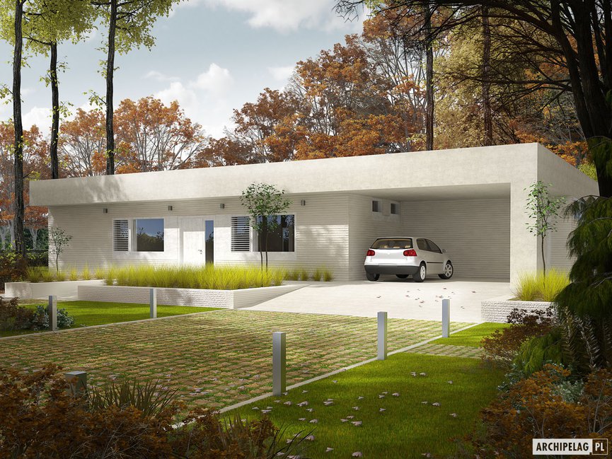 Wizualizacja projektu domu EX 6 (z wiatą) soft