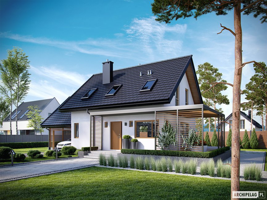 Wizualizacja projektu domu Lea II (z wiatą)