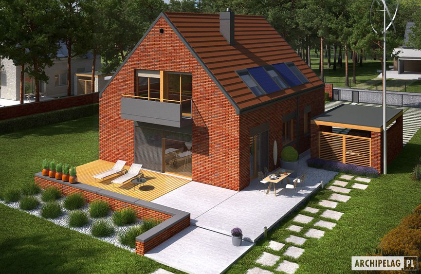 Projekt domu E9 z wiatą (wersja B) ENERGO PLUS | Nowoczesna stodoła