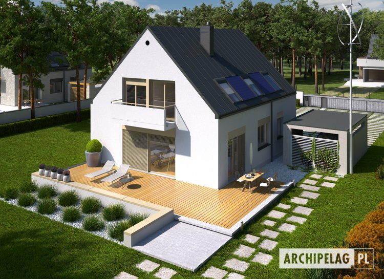 E9 ENERGO PLUS (wersja C) – czysta forma i ascetyczny design, dla estetycznego smaku chłodną biel elewacji urozmaica tynk w kolorze mlecznej kawy 