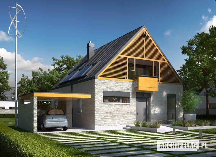 E9 ENERGO PLUS (wersja A) – chłody urok kamienia, dla kontrastu przełamany ciepłym odcieniem drewna 