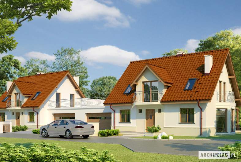 Projekt domu Kajka G1 Leca® DOM  - Projekty domów ARCHIPELAG - Kajka G1 - wizualizacja frontowa bliźniak