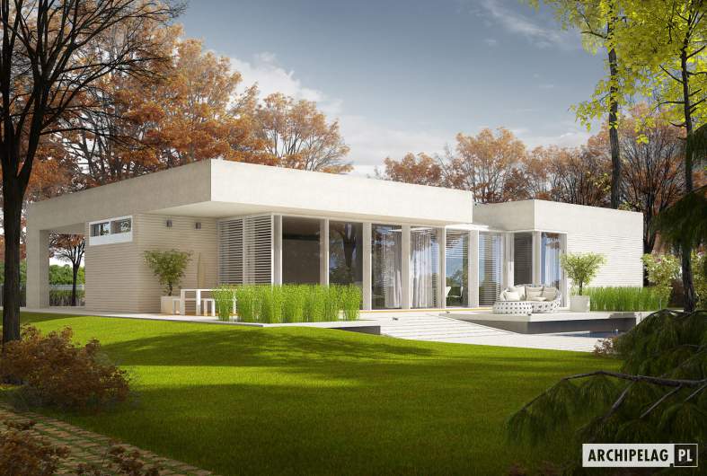 Projekt domu EX 6 (z wiatą) soft - Projekty domów ARCHIPELAG - EX 6 (z wiatą) soft - wizualizacja ogrodowa