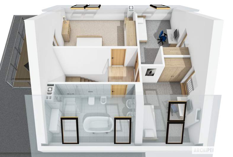 Projekt domu Mini 2 G1 - widok 3D poddasze