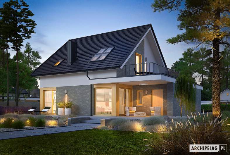 Projekt domu Mini 2 G1 - wizualizacja ogrodowa nocna