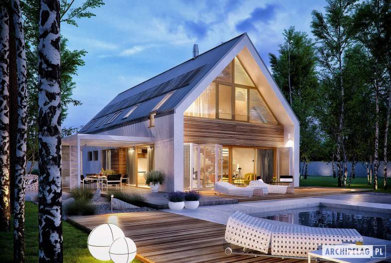 Projekt domu EX 19 II G2 ENERGO PLUS - wizualizacja ogrodowa nocna