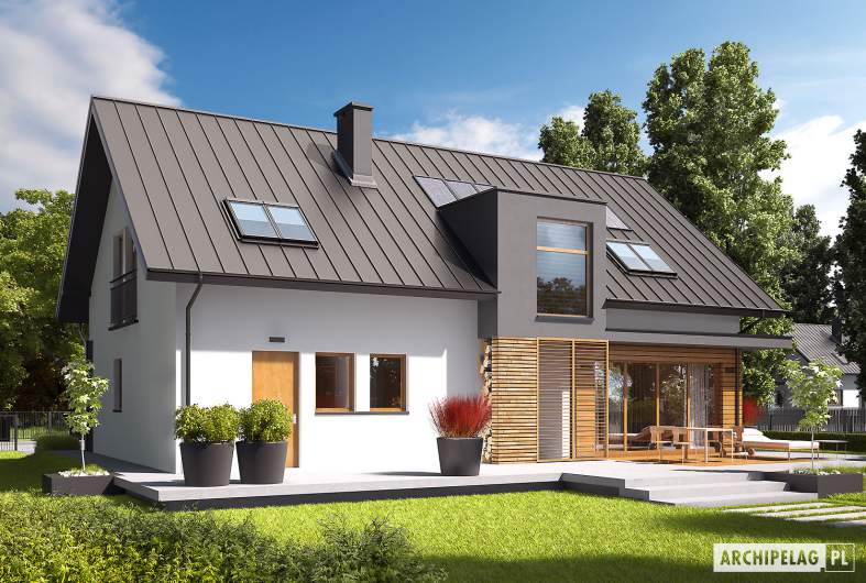 Projekt domu E6 G1 ECONOMIC (wersja A) - wizualizacja ogrodowa lewa