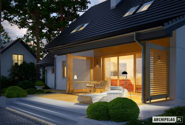Projekt domu Marisa III G1 ENERGO - wizualizacja ogrodowa nocna szczegół