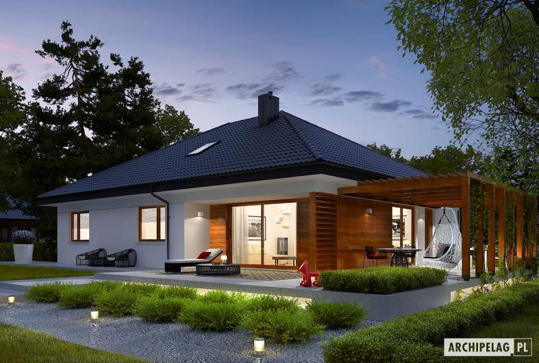 Projekt domu Astrid G2 - wizualizacja ogrodowa nocna