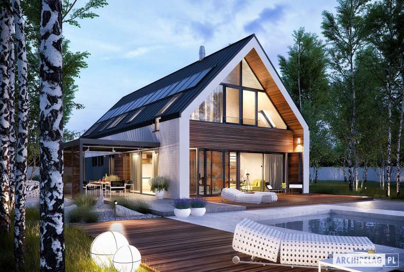 Projekt domu EX 19 G2 ENERGO PLUS - wizualizacja ogrodowa nocna
