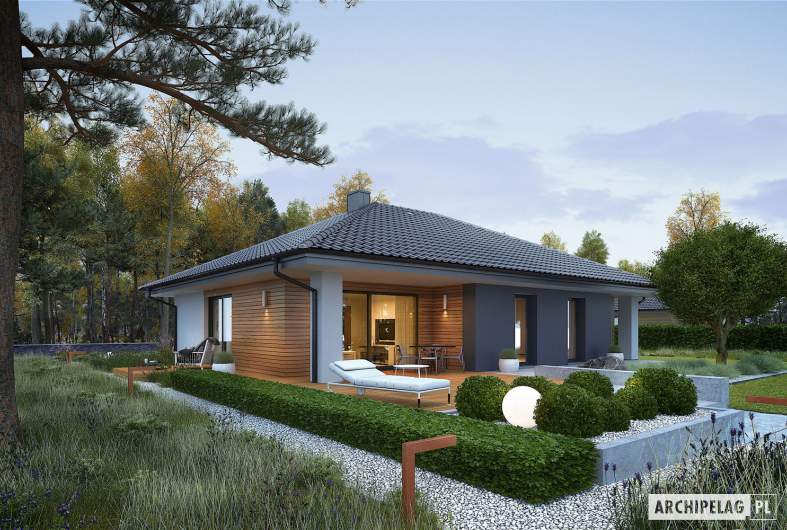 Projekt domu Mini 4 - wizualizacja ogrodowa nocna