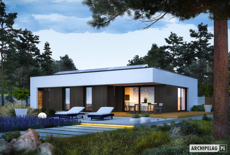 Projekt domu Mini 4 MODERN PLUS - wizualizacja ogrodowa nocna