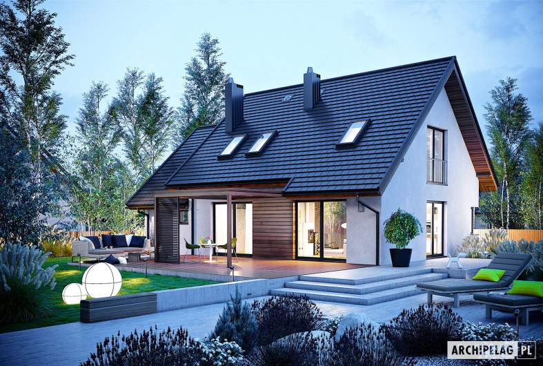 Projekt domu Mini 8 G1 - wizualizacja ogrodowa nocna