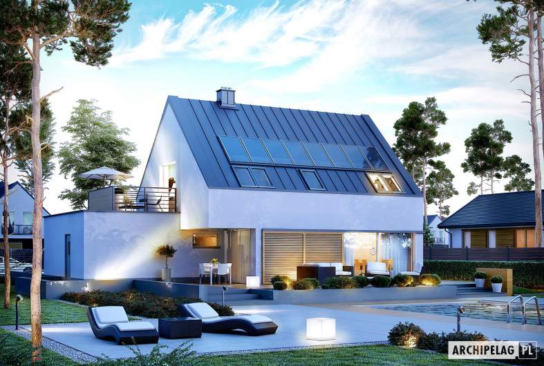 Projekt domu Lars G1 (wersja B) ENERGO PLUS - wizualizacja ogrodowa nocna