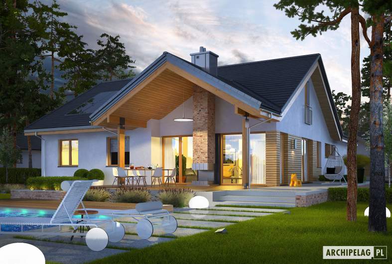 Projekt domu Simon G2 ENERGO PLUS - wizualizacja ogrodowa nocna