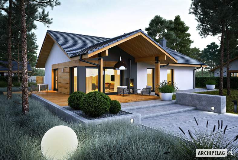 Projekt domu Mini 4 w. II - wizualizacja ogrodowa nocna