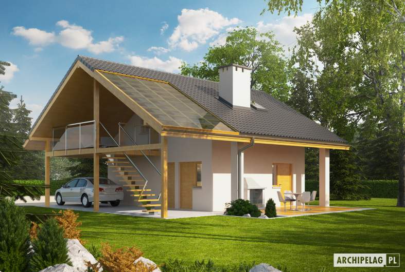 Projekt domu Garaż G31 (z wiatą) - Projekty garaży ARCHIPELAG - Garaż G31 (z wiatą) - wizualizacja ogrodowa