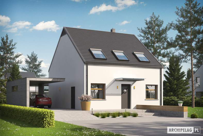 Projekt domu E8 (z wiatą) ENERGO PLUS - wizualizacja frontowa