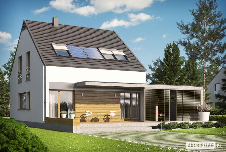 Projekt domu E8 (z wiatą) ENERGO PLUS - wizualizacja ogrodowa