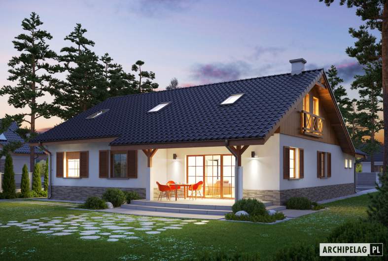 Projekt domu Rózia G1 ENERGO PLUS - wizualizacja ogrodowa nocna