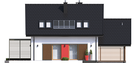 Lea G1 - Projekty domów ARCHIPELAG - Lea II (z wiatą) - elewacja tylna