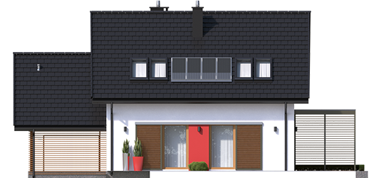 Lea G1 - Projekty domów ARCHIPELAG - Lea II (z wiatą) - elewacja tylna