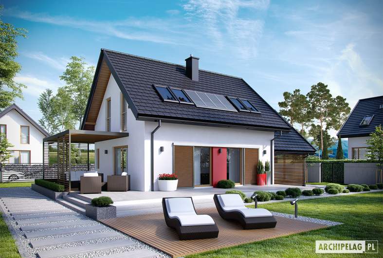 Projekt domu Lea II (z wiatą) - Projekty domów ARCHIPELAG - Lea II (z wiatą) - wizualizacja ogrodowa