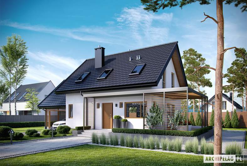 Projekt domu Lea II (z wiatą) - Projekty domów ARCHIPELAG - Lea II (z wiatą) - wizualizacja frontowa