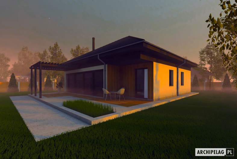 Projekt domu Mini 20 (wersja A) PLUS - wizualizacja ogrodowa nocna