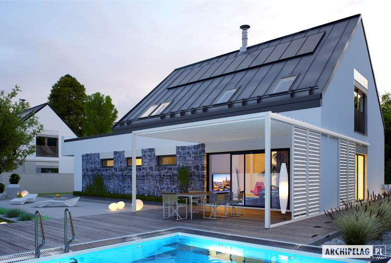 Projekt domu Sam II G2 ENERGO PLUS - wizualizacja ogrodowa nocna