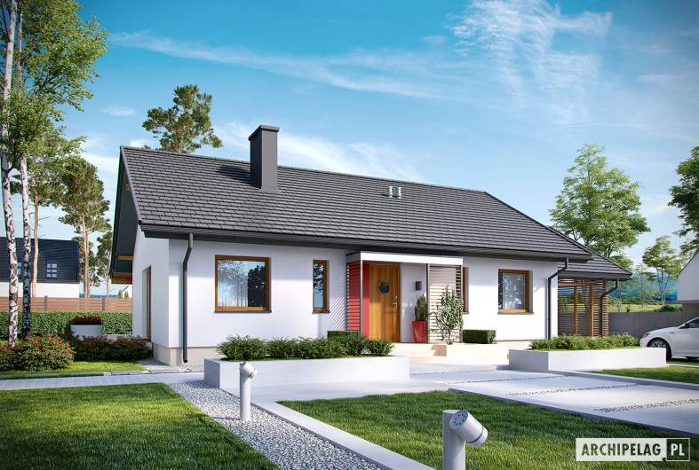 Projekt domu Kornel VI (z wiatą) ENERGO - wizualizacja frontowa