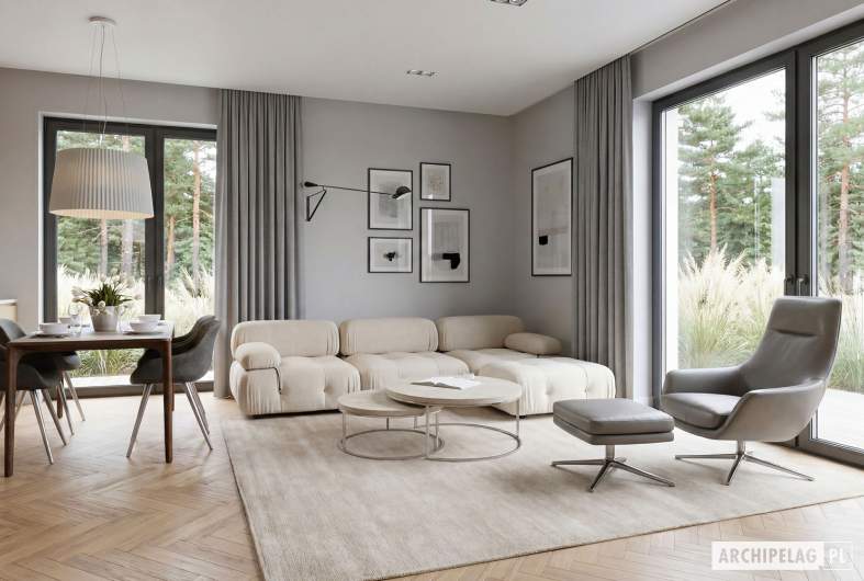 Projekt domu Mini 1 G1 MODERN PLUS - widok na salon