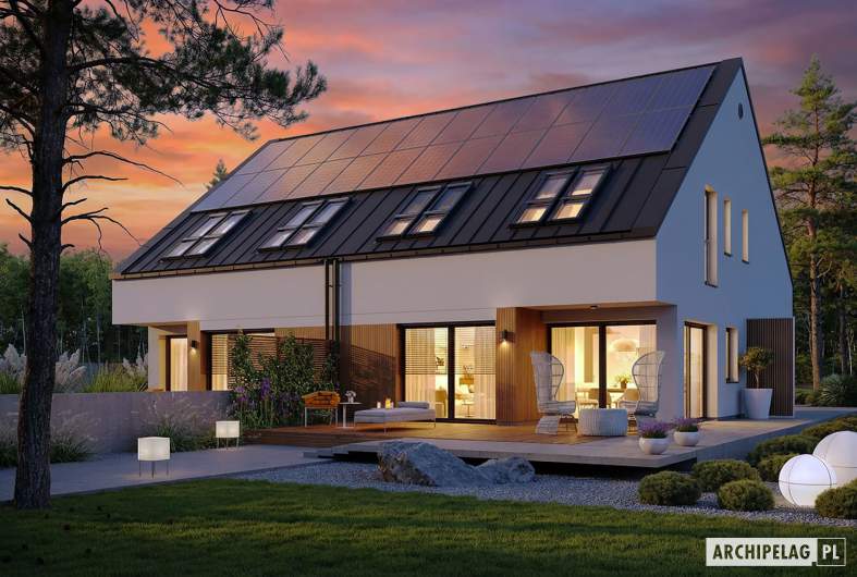 Projekt domu Lukas II G1 w. A ENERGO PLUS (bliźniak) - wizualizacja ogrodowa nocna