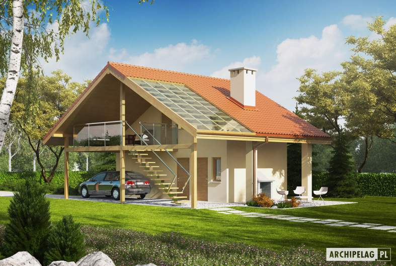 Projekt domu Budynek gospodarczy G35 (z wiatą) - Projekt Budynek gospodarczy G35 - wizualizacja ogrodowa