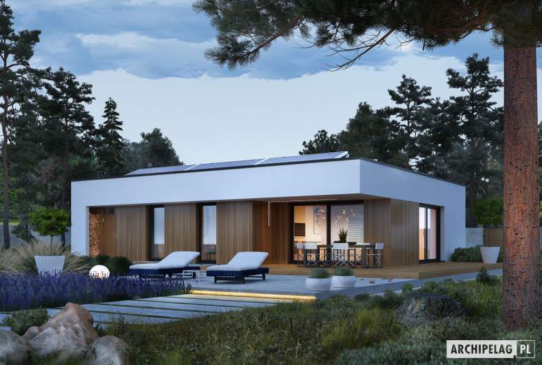 Projekt domu Mini 4 MODERN - wizualizacja ogrodowa nocna