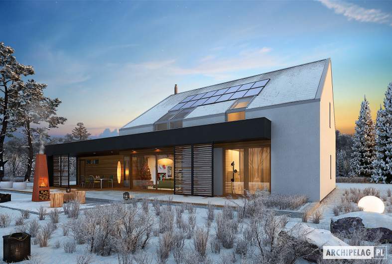 Projekt domu EX 18 G2 ENERGO PLUS - wizualizacja ogrodowa zimowa