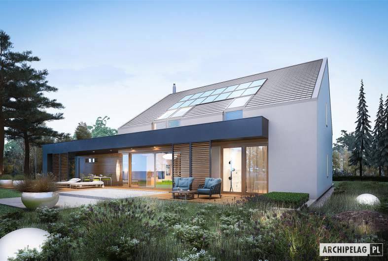 Projekt domu EX 18 G2 ENERGO PLUS - wizualizacja ogrodowa nocna