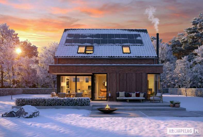 Projekt domu Mini 13 PLUS (wersja B) - wizualizacja ogrodowa zimowa