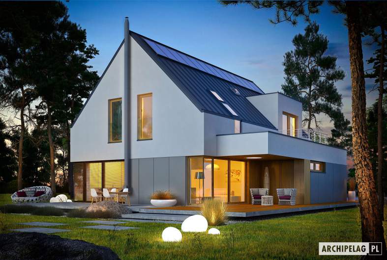 Projekt domu Adam G2 ENERGO PLUS - wizualizacja ogrodowa nocna