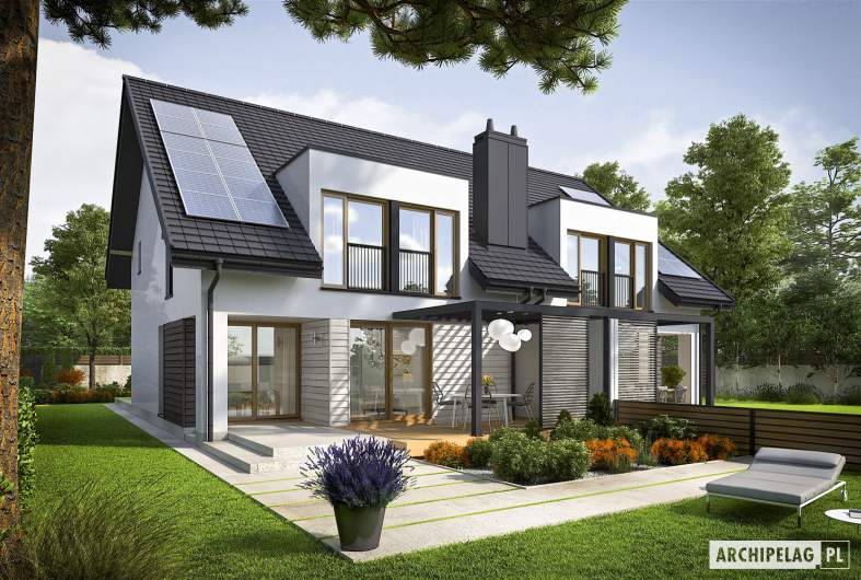 Projekt domu Konrad G1 (bliźniak) ENERGO PLUS - wizualizacja ogrodowa