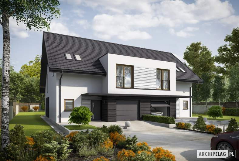 Projekt domu Konrad G1 (bliźniak) ENERGO PLUS - wizualizacja frontowa