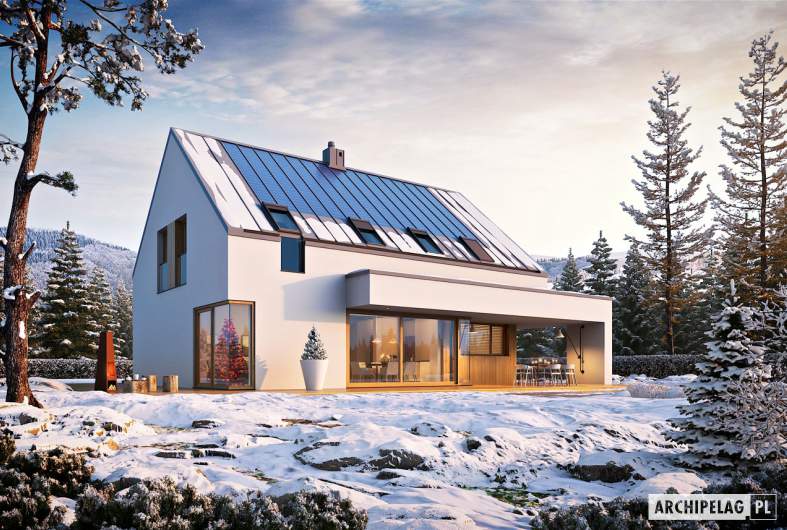 Projekt domu Malkolm G2 ENERGO PLUS - wizualizacja ogrodowa zimowa