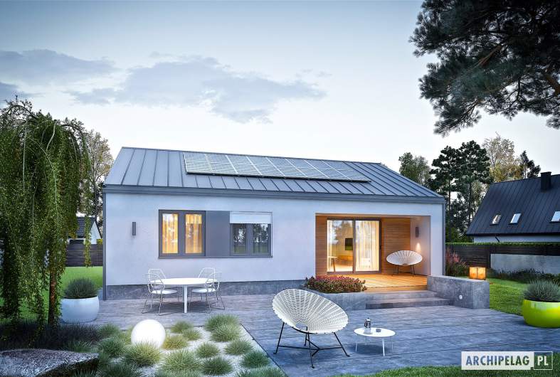 Projekt domu Mini 3 PLUS - wizualizacja ogrodowa nocna