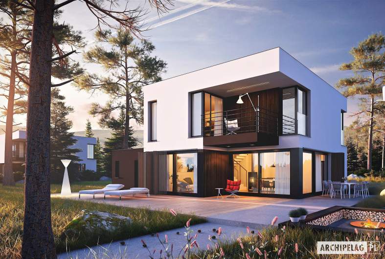 Projekt domu EX 2 G1 ENERGO PLUS - wizualizacja ogrodowa nocna