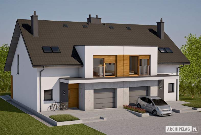 Projekt domu Wiktor G1 (bliźniak) - wizualizacja frontowa