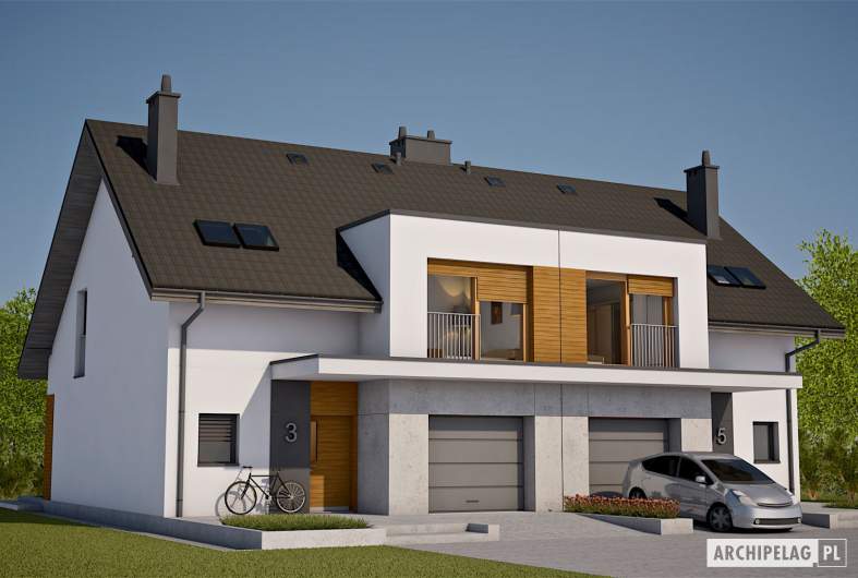 Projekt domu Wiktor G1 (bliźniak) - wizualizacja frontowa