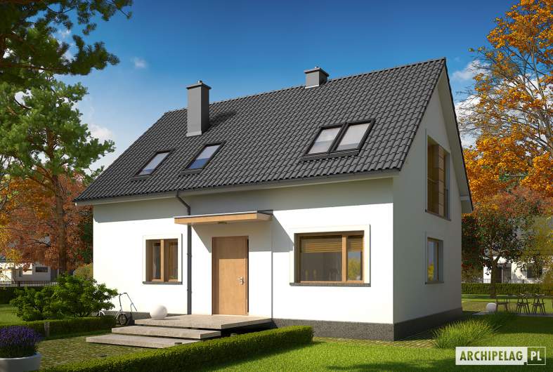 Projekt domu E12 III ECONOMIC - wizualizacja frontowa (inny kolor dachu)