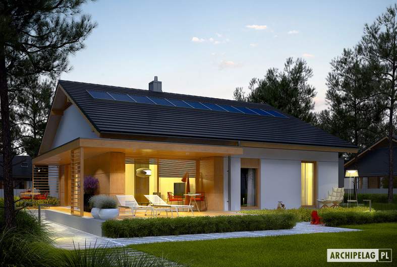 Projekt domu Iwo II G2 ENERGO PLUS - wizualizacja ogrodowa noc