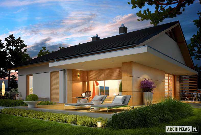 Projekt domu Iwo G1 - wizualizacja ogrodowa nocna