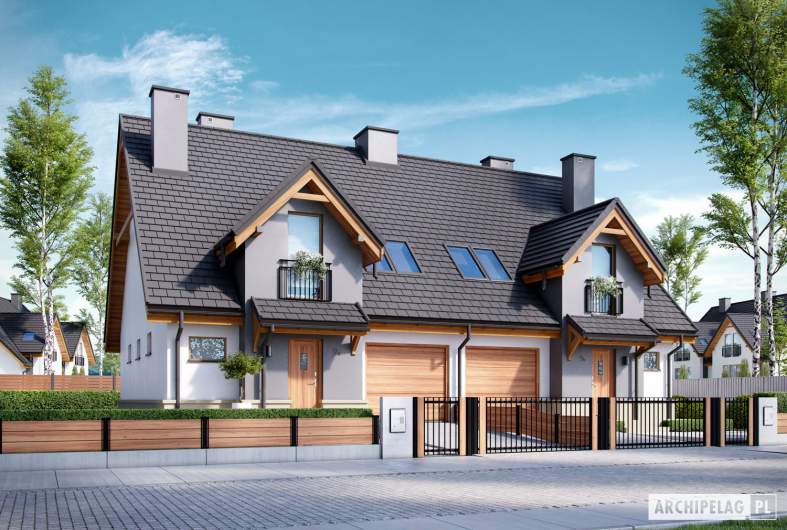 Projekt domu Sambor G1 (bliźniak) - wizualizacja frontowa